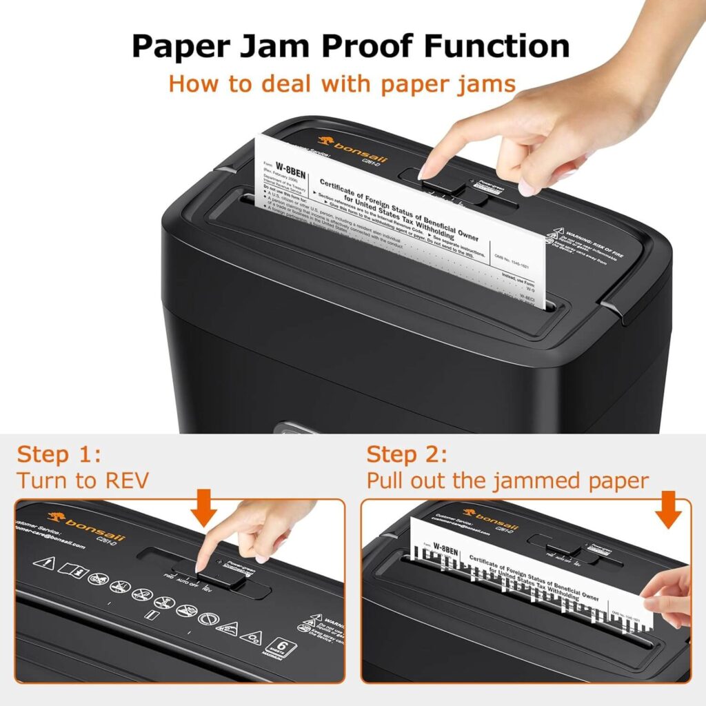 Bonsaii 6-Sheet Micro-Cut Shredder (C261-D) how to deal with paper jams