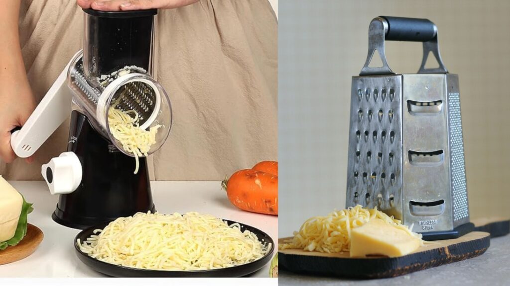Cambom Rotary Cheese Grater vs. Traditional Cheese Grater Comparison Image