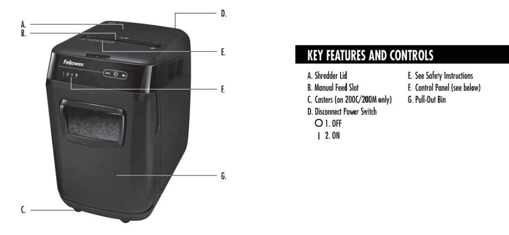 Fellowes AutoMax 150C Cross-Cut Shredder Features and Controls Image
